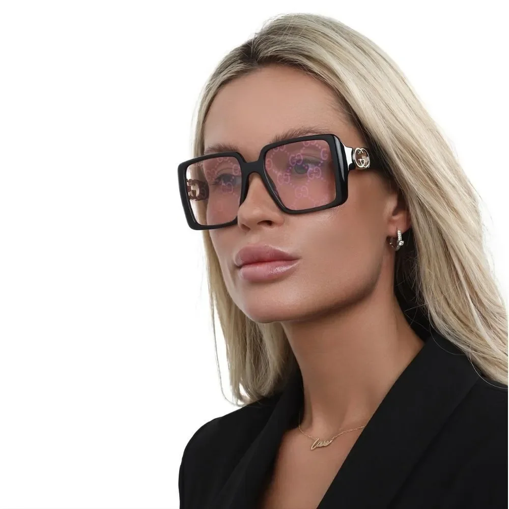 NEW Gucci GG1692S 006 Black Pink Mirror Logo Women Square Sunglasses GG 1692S
